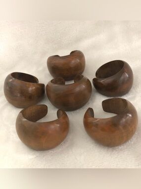 Set of Six Wooden Unique Cuff Style Napkin Rings